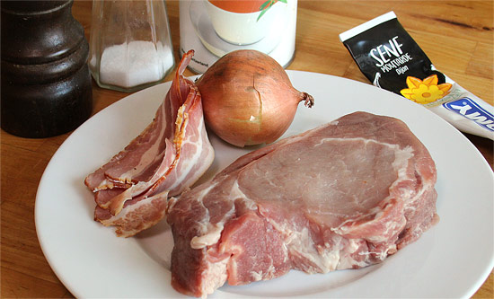 Zutaten Schweinssteak mit Zwiebel-Speck-Gröstel