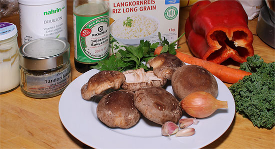 Zutaten Shiitake-Ragoût mit Gemüse-Pilaw