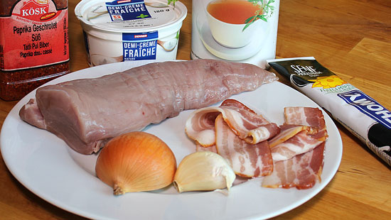 Zutaten Schweinsfilet an Speck-Rahmsauce
