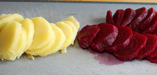 Kartoffel und Rande geschnitten