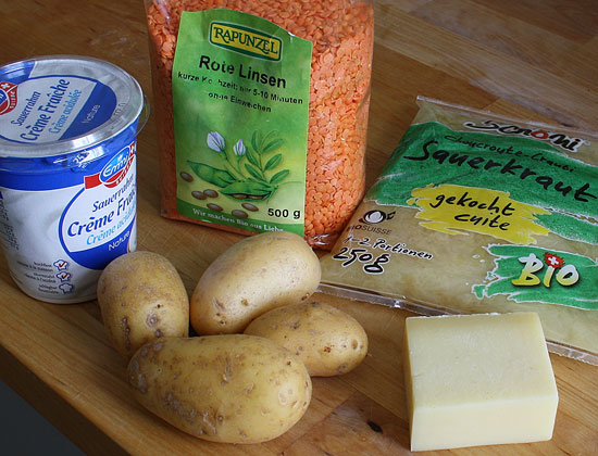 Zutaten Sauerkraut-Linsen-Kartoffel-Gratin