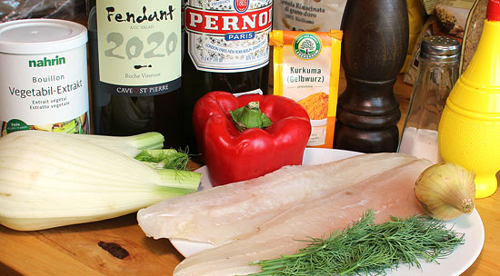 Zutaten Fischsuppe mit Merlan, Fenchel und Pernod