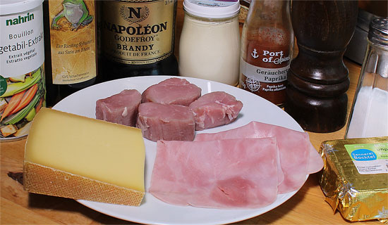 Zutaten Schweinsfilet-Medaillons mit Schinken und Käse überbacken