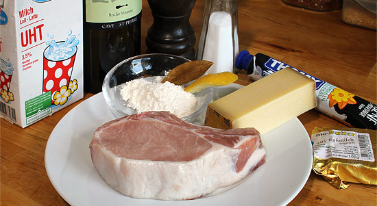 Zutaten Schweinskotelett mit Käse-Senfsauce überbacken