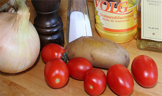 Zutaten Tomaten-Kartoffelsalat mit Gemüsezwiebel