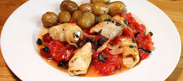 Merlu a la portuguesa - Fischgratin mit Merlan und Tomaten