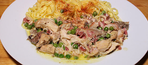 Huhn mit Pancetta - vom Suppenhuhn