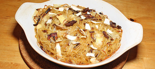 Spaghetti al forno - mit Steinpilzen und Camembert