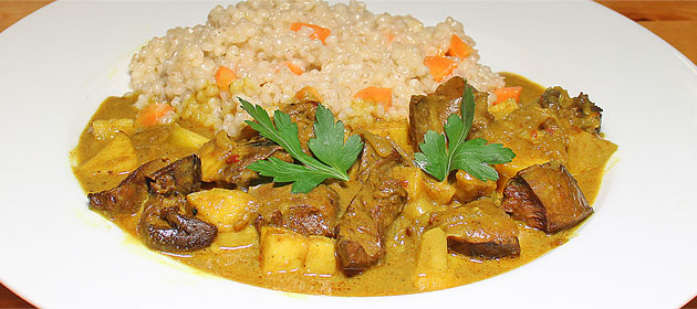 Lammherz-Curry mit Orzotto